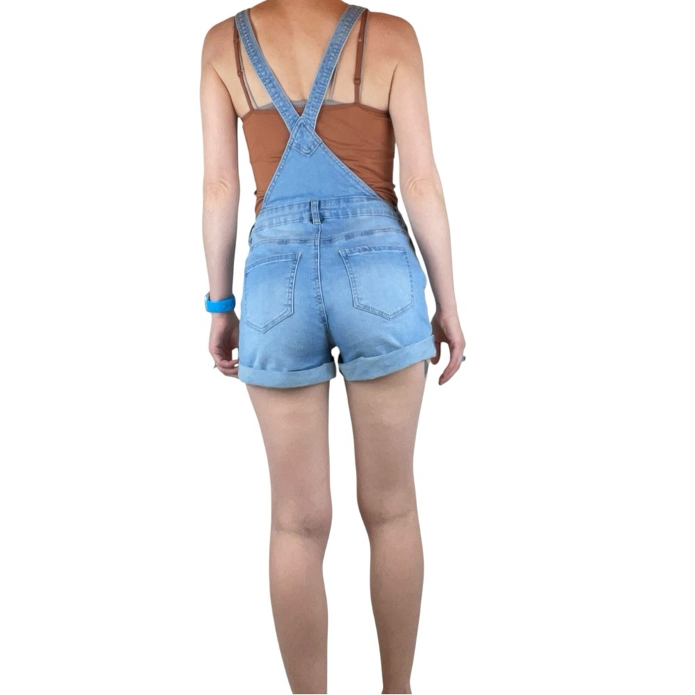 YMI Distressed Denim Overall Shorts Size 3 Blue NWOT - Picture 2 of 6